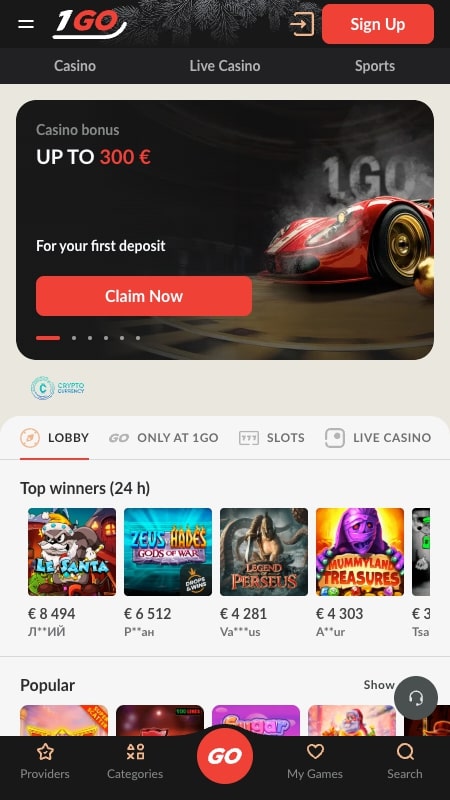 1Go Casinoi kasiino avaleht