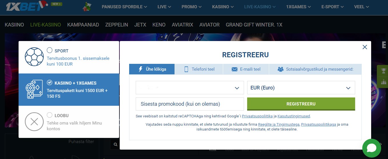 1xBet Casino Registration ET