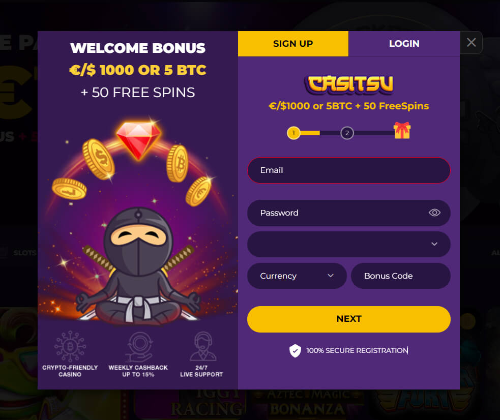 Registreerimine Casitsu lehel