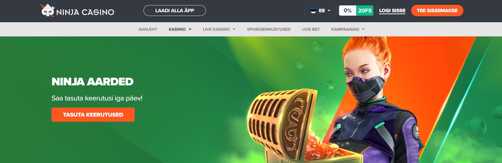 ninja casino boonuskood