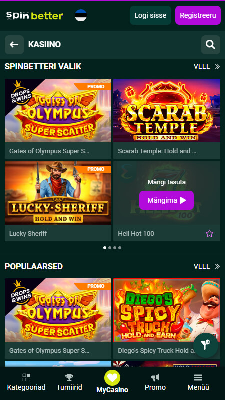 SpinBetter kasiino populaarsed