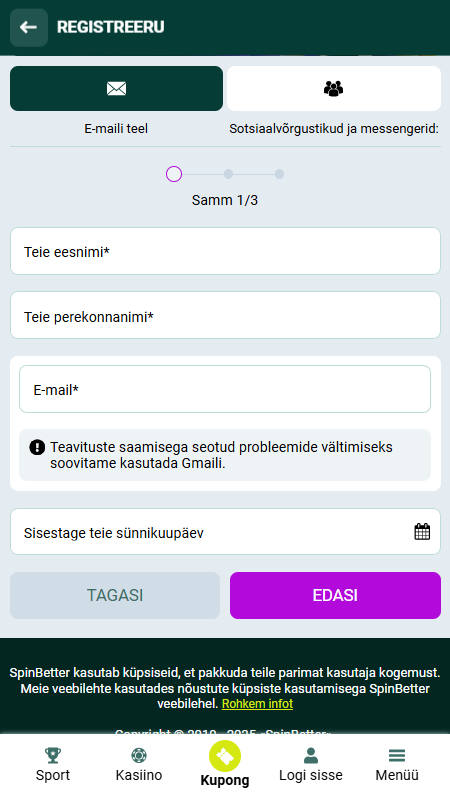 SpinBetter registreeru