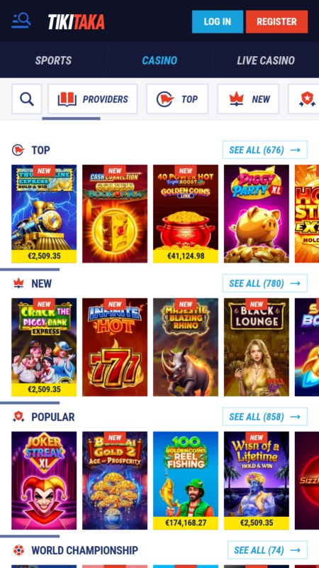 TikiTaka casino homepage