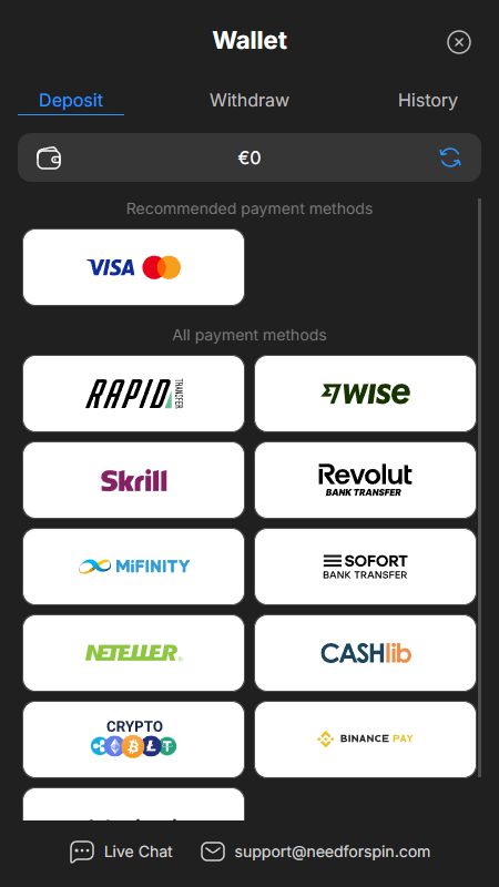 Makseviiside sektsioon NeedForSpins