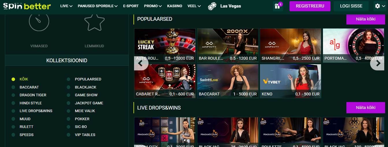 SpinBetter Live Casino, eesti-kasiinod.online