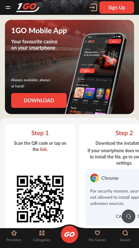 1Go Casino mobiilirakendus