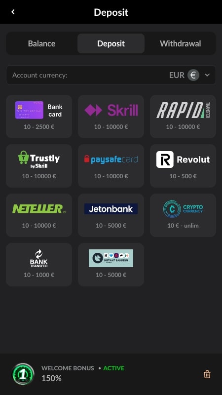 1Go Casino maksemeetodid