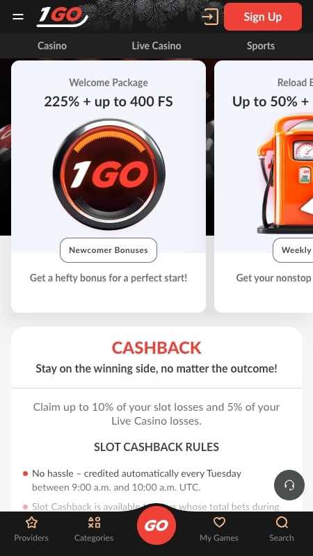 1Go Casino boonused ja kampaaniad